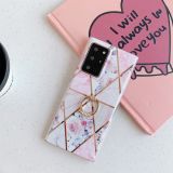 For Samsung Galaxy S20 FE Electroplating Stitching Pattern Soft TPU Protective Case with Ring Holder(Stitching Pink Flowers)