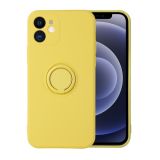 Solid Color Liquid Silicone Shockproof Full Coverage Protective Case with Ring Holder For iPhone 12 Pro Max(Yellow)