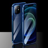 Electroplating Frame Double Sides Tempered Glass Magnetic Adsorption Case For iPhone 12 mini(Blue)