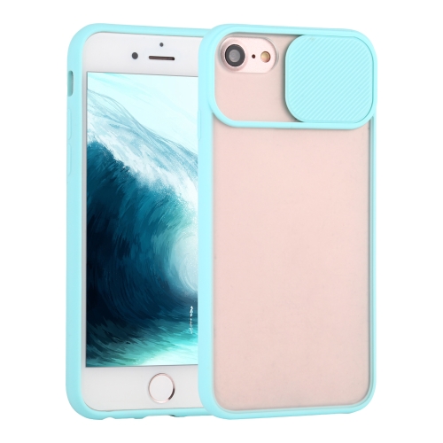 Sliding Camera Cover Design TPU Protective Case For iPhone SE / 8 / 7(Sky Blue)