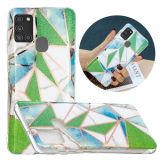 For Samsung Galaxy A21s Flat Plating Splicing Gilding Protective Case(Green Triangle Body Color Matching)