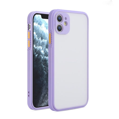 Straight Side Skin Feel Frosted PC + TPU Case with Removable Color Button For iPhone 12(Grass Purple)