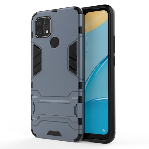 For OPPO A15 Shockproof PC + TPU Protective Case with Hidden Holder(Navy Blue)