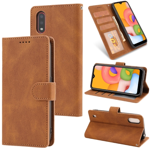 For Samsung Galaxy A01 (EU Version) Fantasy Classic Skin-feel Calfskin Texture Magnetic Buckle Horizontal Flip PU Leather Case with Holder & Card Slot & Wallet(Brown)