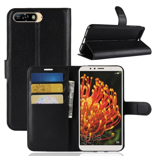 For Huawei Y6 2018 Litchi Texture Horizontal Flip Leather Case with Holder & Card Slots & Wallet(Black)