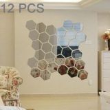 12 PCS 3D Hexagonal Mirror Wall Stickers Set