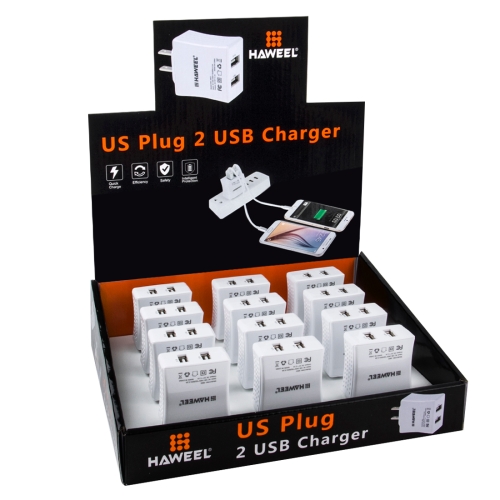 12 PCS HAWEEL 2 USB Ports Max 3.1A Travel Charger Kit with Display Stand  Box