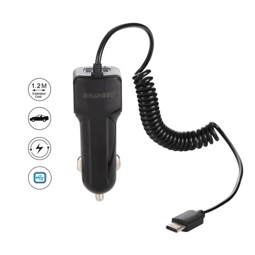 HAWEEL 5V 3.1A USB-C / Type-C Car Charger with Spring Cable