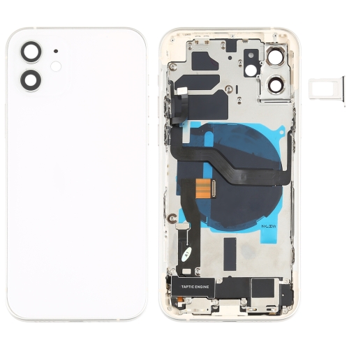 Battery Back Cover Assembly (with Side Keys & Loud Speaker & Motor & Camera Lens & Card Tray & Power Button + Volume Button + Charging Port & Wireless Charging Module) for iPhone 12(White)