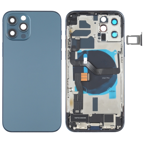 Battery Back Cover Assembly (with Side Keys & Loud Speaker & Motor & Camera Lens & Card Tray & Power Button + Volume Button + Charging Port & Wireless Charging Module) for iPhone 12 Pro(Blue)