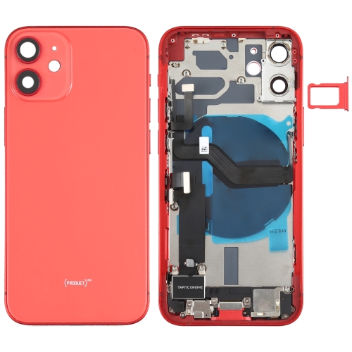 Battery Back Cover Assembly (with Side Keys & Loud Speaker & Motor & Camera Lens & Card Tray & Power Button + Volume Button + Charging Port & Wireless Charging Module) for iPhone 12 Mini(Red)