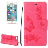 For  iPhone 8 & 7   Pressed Flowers Butterfly Pattern Horizontal Flip Leather Case with Holder & Card Slots & Wallet(Magenta)