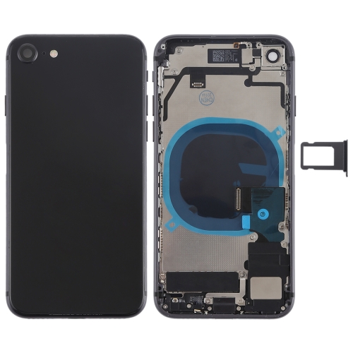 Battery Back Cover Assembly with Side Keys & Vibrator & Loud Speaker & Power Button + Volume Button Flex Cable & Card Tray for iPhone 8(Black)