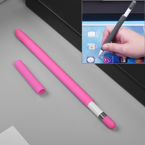 For Apple Pencil Creative 4 in 1 Anti-lost (Pencil Cap + Pencil Point + 2*Penholder Cover) TouchPen Silicone Protective Set(Magenta)