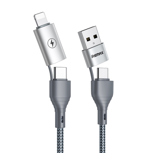 REMAX RC-011 1.2m 2.4A 4-in-1 USB to USB-C / Type-Cx2 + 8 Pin Fast Charging Data Cable(Silver)