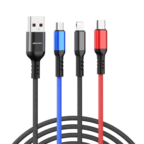 awei CL-971 3 in 1 1.2m 2.4A USB to 8 Pin + Micro USB + USB-C / Type-C Multi Charging Cable