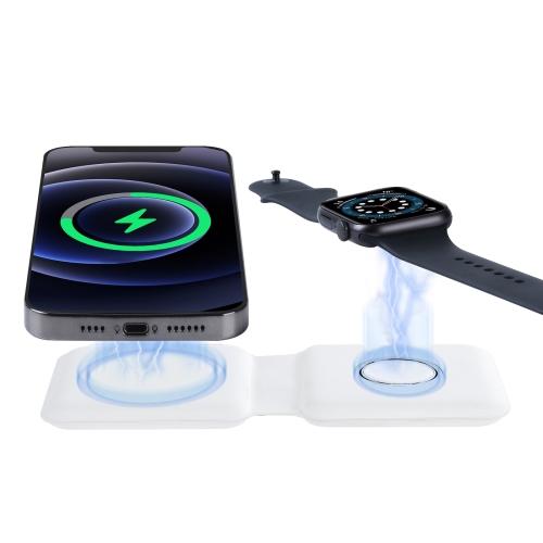Q500 Foldable Magnetic Dual Wireless Charger for Phones / iWatch / AirPods(White)
