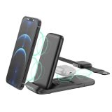 V8 3 in 1 Folding Portable Mobile Phone Watch Multi-Function Charging Stand Wireless Charger for iPhones & Apple Watch & Airpods (Black)