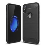 For   iPhone X / XS    Carbon Fiber TPU Brushed Texture Shockproof Protective Back Cover Case(Black)