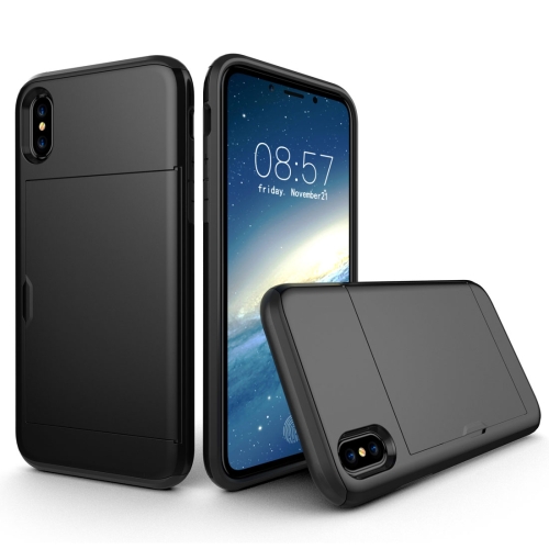 For   iPhone X / XS    TPU + PC Dropproof Protective Back Cover Case with Card Slot(Black)