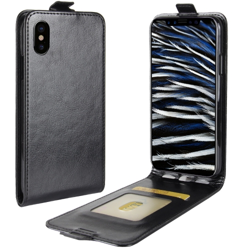 For   iPhone X / XS   Crazy Horse Texture Vertical Flip Leather Case with Card Slot & Photo Frame (Black)
