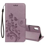Embossed Butterfly Pattern Horizontal Flip Leather Case with Card Slot & Holder & Wallet & Lanyard For iPhone XR (Purple)