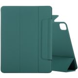 Horizontal Flip Ultra-thin Double-sided Clip Fixed Buckle Magnetic PU Leather Case With Three-folding Holder & Sleep / Wake-up Function For iPad Pro 12.9 inch (2020)(Dark Green)