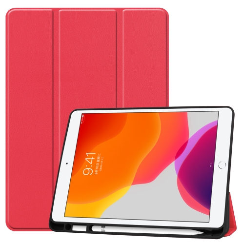 For iPad 10.2 / iPad 10.2 (2020) Custer Texture Horizontal Flip Smart TPU Leather Case with Sleep / Wake-up Function & Three-folding Holder & Pen Slot(Red)