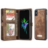CaseMe-008 for   iPhone X / XS   TPU + PC Magnetic Absorption Detachable Back Cover Horizontal Flip Leather Case with Holder & Card Slots & Zipper Wallet & Photo Frame(Brown)