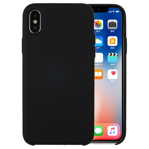For   iPhone X / XS   Pure Color Liquid Silicone + PC Dropproof Protective Back Cover Case(Black)