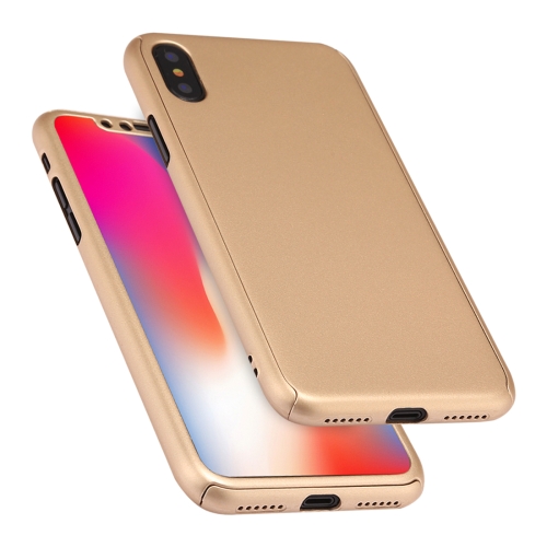 360 Degrees Full Coverage Detachable PC Case with Tempered Glass Film for iPhone XS (Gold)