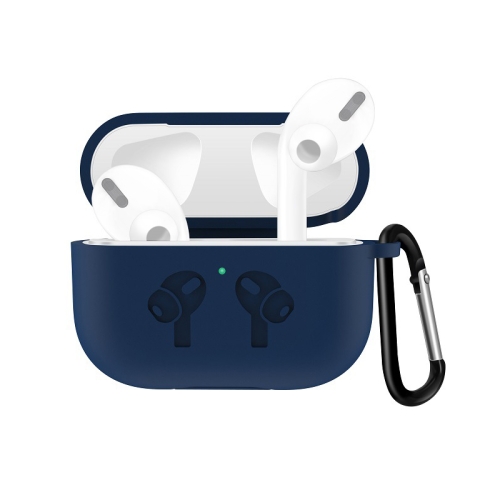 For AirPods Pro Silicone Flip Cover Earphone Protective Case with Anti-drop Buckle(Dark Blue)