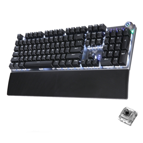 AULA F2088 108 Keys White Backlight Mechanical Black Switch Wired Gaming Keyboard (Black)