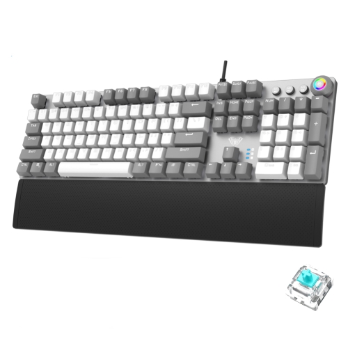 AULA F2088 108 Keys White Backlight Mechanical Blue Switch Wired Gaming Keyboard (Black White)