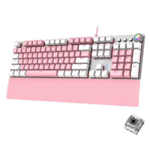 AULA F2088 PBT Keycap 108 Keys White Backlight Mechanical Black Switch Wired Gaming Keyboard(Pink + White)