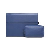 For Microsoft Surface Pro 7 / 7+ Microfiber Lambskin Texture Magnetic Horizontal Flip Leather Case + Power Supply Bag with Pen Slot & Holder (Blue)