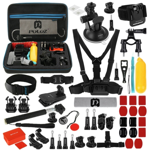 PULUZ 53 in 1 Accessories Total Ultimate Combo Kits with EVA Case (Chest Strap + Suction Cup Mount + 3-Way Pivot Arms + J-Hook Buckle + Wrist Strap + Helmet Strap + Extendable Monopod + Surface Mounts + Tripod Adapters + Storage Bag + Handlebar Mount) for GoPro HERO9 Black / HERO8 Black / HERO7 /6 /5 /5 Session /4 Session /4 /3+ /3 /2 /1