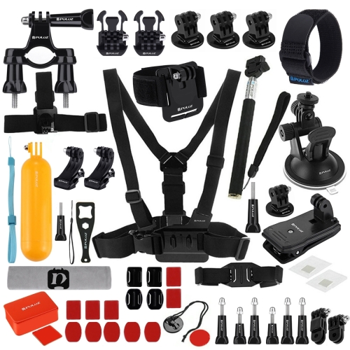 PULUZ 53 in 1 Accessories Total Ultimate Combo Kits (Chest Strap + Suction Cup Mount + 3-Way Pivot Arms + J-Hook Buckle + Wrist Strap + Helmet Strap + Extendable Monopod + Surface Mounts + Tripod Adapters + Storage Bag + Handlebar Mount) for GoPro HERO9 Black / HERO8 Black / HERO7 /6 /5 /5 Session /4 Session /4 /3+ /3 /2 /1