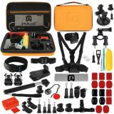 PULUZ 53 in 1 Accessories Total Ultimate Combo Kits with Orange EVA Case (Chest Strap + Suction Cup Mount + 3-Way Pivot Arms + J-Hook Buckle + Wrist Strap + Helmet Strap + Extendable Monopod + Surface Mounts + Tripod Adapters + Storage Bag + Handlebar Mount) for GoPro HERO9 Black / HERO8 Black / HERO7 /6 /5 /5 Session /4 Session /4 /3+ /3 /2 /1