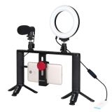 PULUZ 4 in 1 Vlogging Live Broadcast 4.7 inch 12cm Ring LED Selfie Light Smartphone Video Rig Handle Stabilizer Aluminum Bracket Kits with Microphone + Tripod Mount + Cold Shoe Tripod Head
