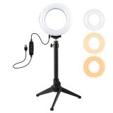 PULUZ 4.7 inch 12cm USB 3 Modes Dimmable LED Ring Vlogging Photography Video Lights + Desktop Tripod Holder with Cold Shoe Tripod Ball Head