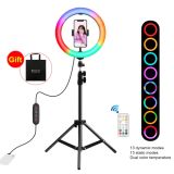 PULUZ 10.2 inch 26cm Marquee LED RGBWW Selfie Beauty Light  + 1.1m Tripod Mount 168 LED Dual-color Temperature Dimmable Ring Vlogging Photography Video Lights with Cold Shoe Tripod Ball Head & Remote Control & Phone Clamp(Black)