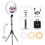 PULUZ 18 inch 46cm Ring Light + 1.8m Tripod Mount USB 3 Modes Dimmable White Light LED Curved Surface Ring Selfie Beauty Vlogging Photography Video Lights Kit with Remote Control & 3 x Phone Clamps(US Plug)