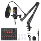 PULUZ Sound Card Live Broadcast Bluetooth Sound Mixer Studio Microphone Kits with Suspension Scissor Arm & Metal Shock Mount(Black)