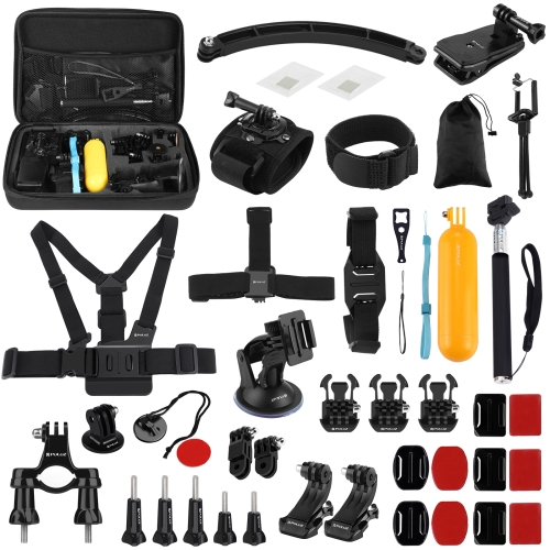 PULUZ 50 in 1 Accessories Total Ultimate Combo Kits with EVA Case (Chest Strap + Suction Cup Mount + 3-Way Pivot Arms + J-Hook Buckle + Wrist Strap + Helmet Strap + Extendable Monopod + Surface Mounts + Tripod Adapters + Storage Bag + Handlebar Mount) for GoPro HERO9 Black / HERO8 Black / HERO7 /6 /5 /5 Session /4 Session /4 /3+ /3 /2 /1
