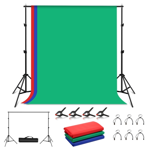 PULUZ 2x2m Photo Studio Background Support Stand Backdrop Crossbar Bracket Kit with Red / Blue / Green Backdrops