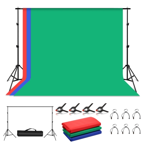 PULUZ 2x3m Photo Studio Background Support Stand Backdrop Crossbar Bracket Kit with Red / Blue / Green Backdrops