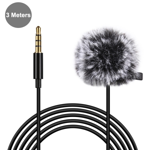 PULUZ 3m 3.5mm Jack Lavalier Wired Condenser Recording Microphone with Fur Windscreen Cap