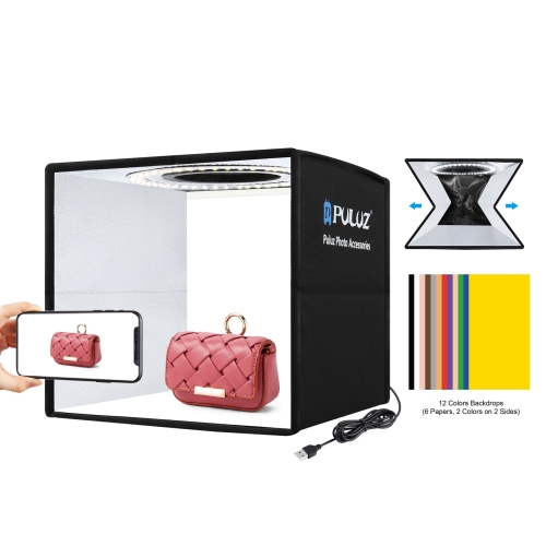 PULUZ 25cm Folding Portable High CRI Ring Light Photo Lighting Studio Shooting Tent Box with 12 Colors Backdrops