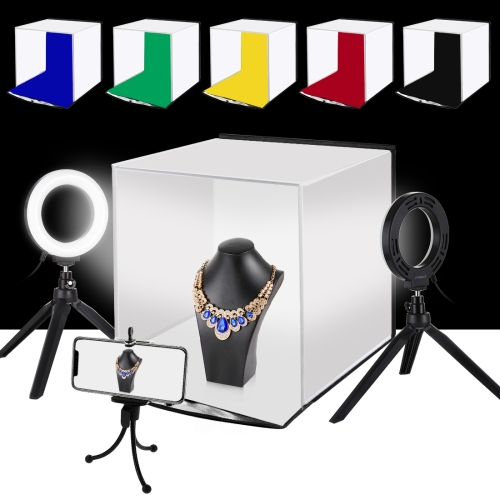 PULUZ 30cm Folding Portable Ring Light Photo Lighting Studio Shooting Tent Box Kit with 6 Colors Backdrops (Black